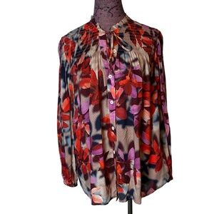 Soft Surroundings Sz L Leaves Print Smock Blouse Top